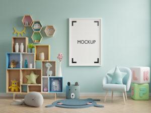 Mock Up Poster Frame In Children Room,Kids Room,Nursery Mockup,B